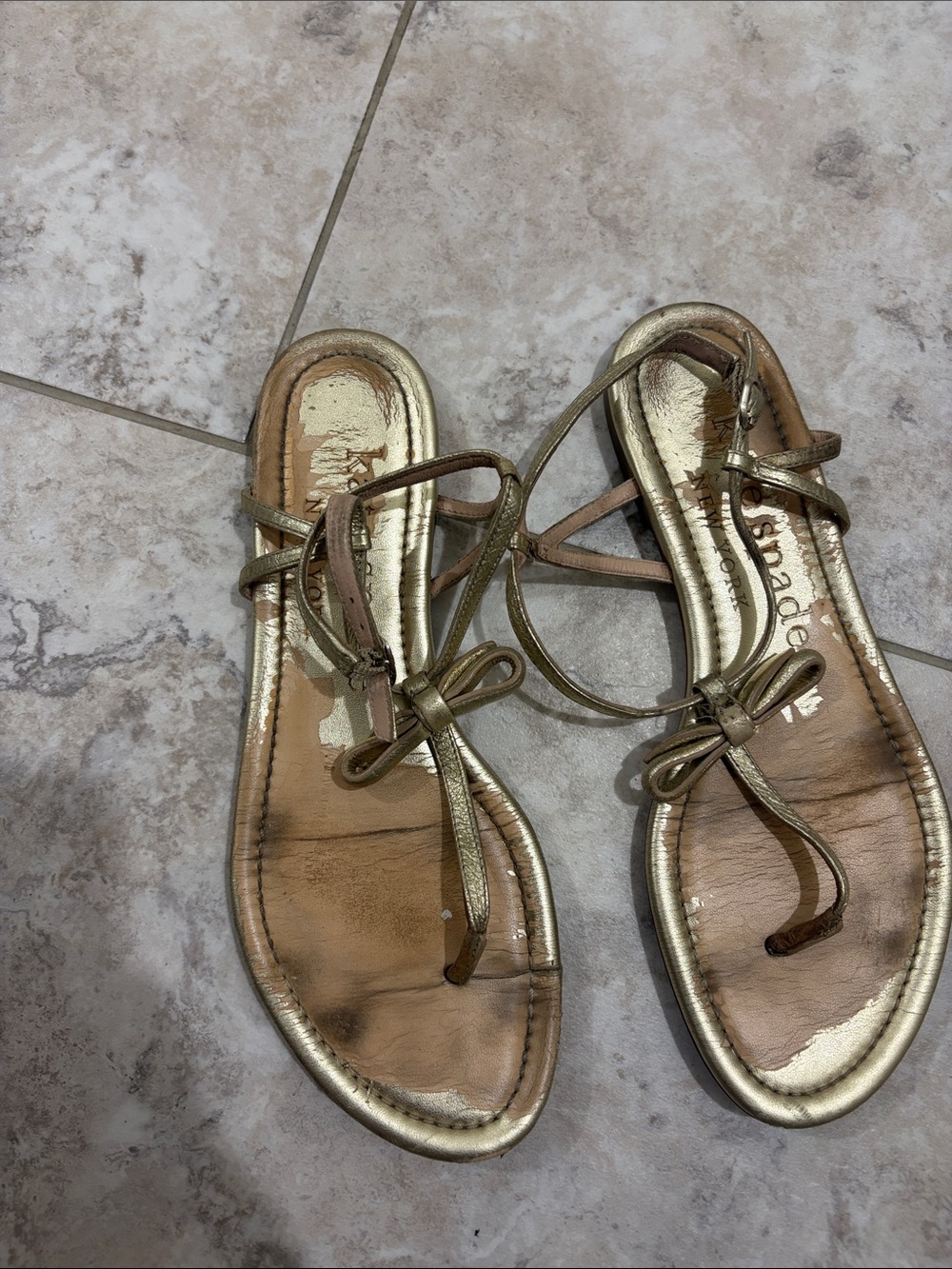 Kate Spade Gold Strappy Bow Sandals - Women